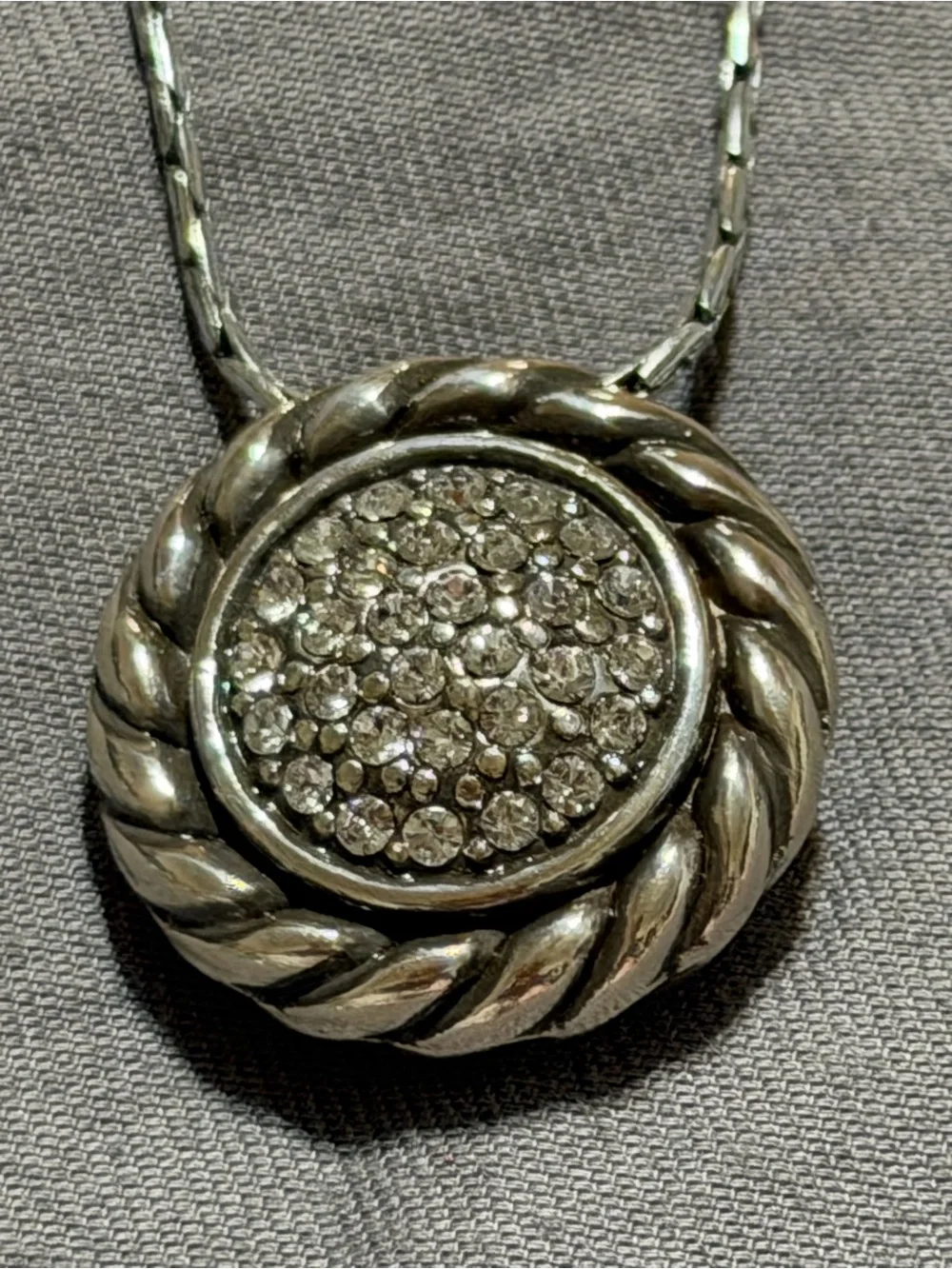 Brighton PEARL MAGIC Silver Reversible Crystal Scrolled Pendant Necklace
